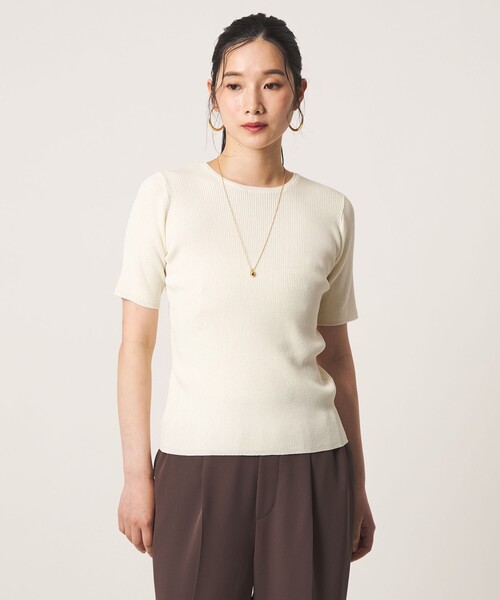 A DAY IN THE LIFE UNITED ARROWS(アデイインザライフユナイテッドアローズ)の「リブ ショートスリーブニット ‐ウォッシャブル‐<A DAY IN THE LIFE>(ニット/セーター・レディース・オフホワイト/ケリーグリーン/ネイビー・FREE)」の1枚目の写真
