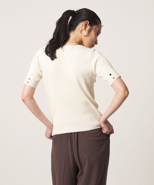 A DAY IN THE LIFE UNITED ARROWS(アデイインザライフユナイテッドアローズ)の「リブ ショートスリーブニット ‐ウォッシャブル‐<A DAY IN THE LIFE>(ニット/セーター・レディース・オフホワイト/ケリーグリーン/ネイビー・FREE)」の4枚目の写真