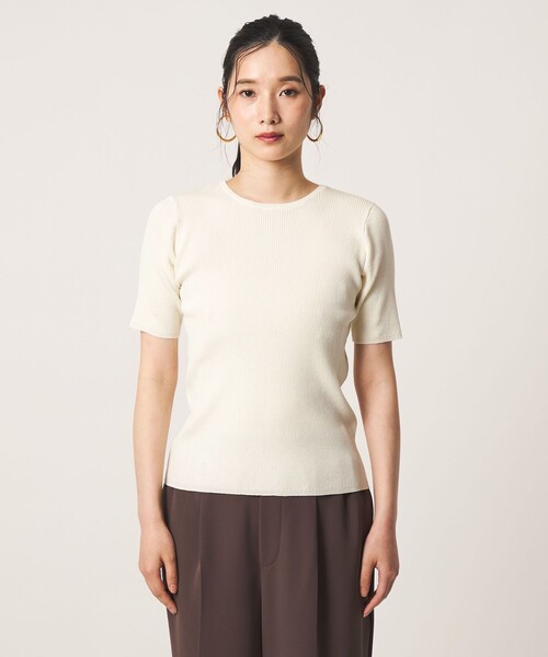 A DAY IN THE LIFE UNITED ARROWS(アデイインザライフユナイテッドアローズ)の「リブ ショートスリーブニット ‐ウォッシャブル‐<A DAY IN THE LIFE>(ニット/セーター・レディース・オフホワイト/ケリーグリーン/ネイビー・FREE)」の6枚目の写真