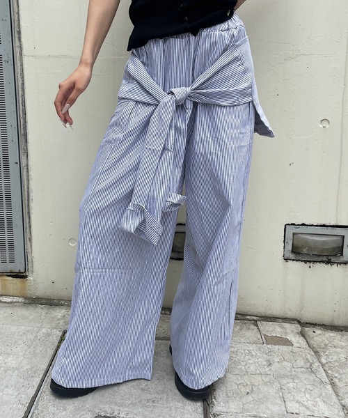 ROGER AND RAW(ロジャーアンドロウ)の「腰巻レイヤード ストライプ イージーパンツ(その他パンツ・レディース・ライトブルー/ライトブラック・FREE)」の14枚目の写真