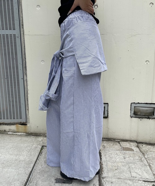 ROGER AND RAW(ロジャーアンドロウ)の「腰巻レイヤード ストライプ イージーパンツ(その他パンツ・レディース・ライトブルー/ライトブラック・FREE)」の11枚目の写真