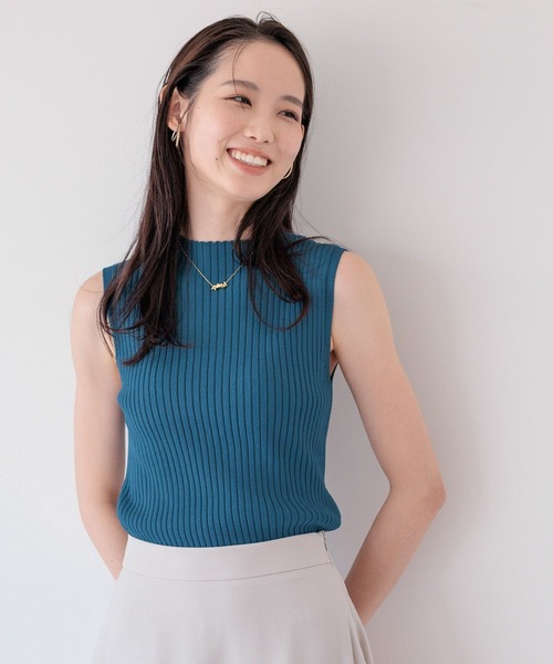 Andemiu（アンデミュウ）の「ハイネックリブニットノースリーブ860514（ニット/セーター・レディース・オフホワイト/ブラック/モカ/ターコイズブルー・FREE）」の4枚目の写真