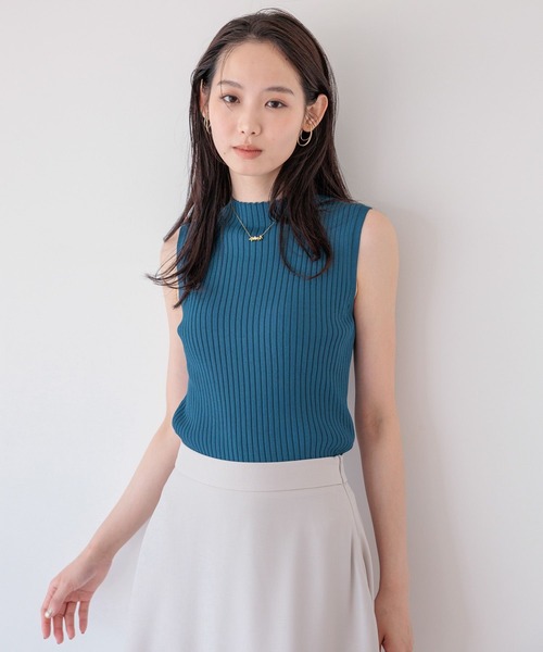 Andemiu（アンデミュウ）の「ハイネックリブニットノースリーブ860514（ニット/セーター・レディース・オフホワイト/ブラック/モカ/ターコイズブルー・FREE）」の7枚目の写真