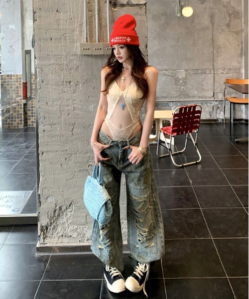 gossip！ロサンゼルス（ゴシップロサンゼルス）の「【Y2Kガーリー】  レース切り替えシアーチュールボディスーツ（Tシャツ/カットソー・レディース・ホワイト・M）」の5枚目の写真