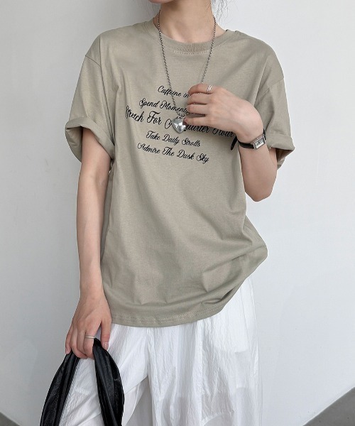 semplice(センプリチェ)の「ロゴプリント半袖 T シャツ(Tシャツ/カットソー・レディース・キャメル/ネイビー・F)」の6枚目の写真