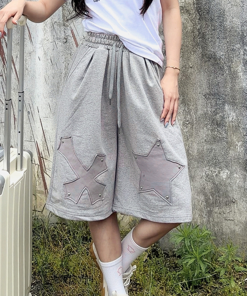 OURSAYSOUR(アワーセイアワー)の「クロススターバミューダパンツメランジ(その他パンツ・レディース・グレー・M/L)」の1枚目の写真