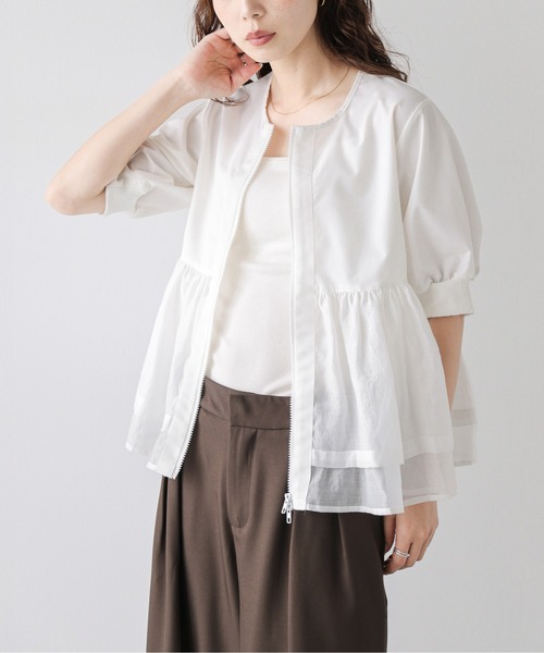 AMELY（エミリー）の「シアーペプラム ノーカラーブルゾン（ブルゾン・レディース・ホワイト/ブラック・フリー）」の4枚目の写真