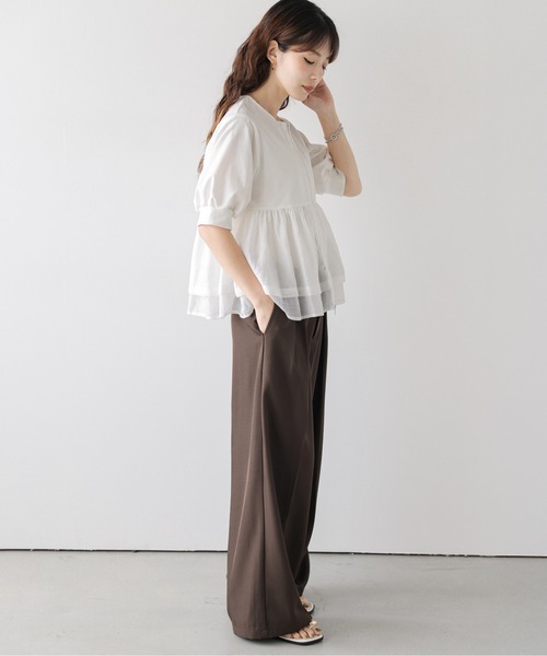AMELY（エミリー）の「シアーペプラム ノーカラーブルゾン（ブルゾン・レディース・ホワイト/ブラック・フリー）」の5枚目の写真