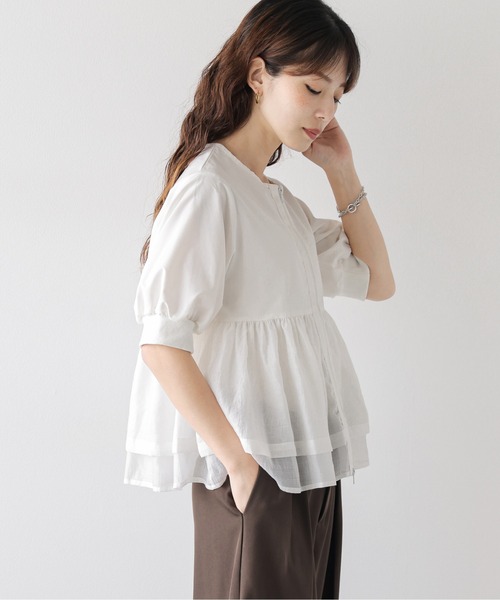 AMELY（エミリー）の「シアーペプラム ノーカラーブルゾン（ブルゾン・レディース・ホワイト/ブラック・フリー）」の6枚目の写真