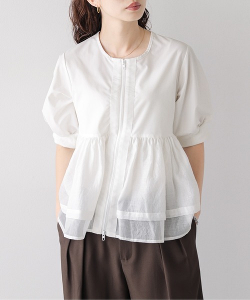 AMELY（エミリー）の「シアーペプラム ノーカラーブルゾン（ブルゾン・レディース・ホワイト/ブラック・フリー）」の8枚目の写真