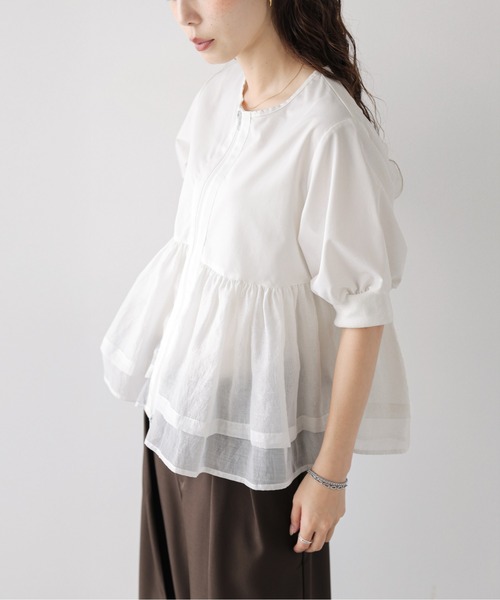 AMELY（エミリー）の「シアーペプラム ノーカラーブルゾン（ブルゾン・レディース・ホワイト/ブラック・フリー）」の9枚目の写真