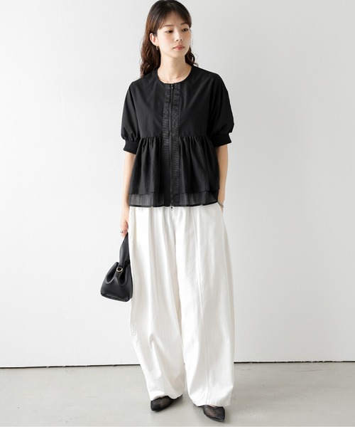 AMELY（エミリー）の「シアーペプラム ノーカラーブルゾン（ブルゾン・レディース・ホワイト/ブラック・フリー）」の10枚目の写真