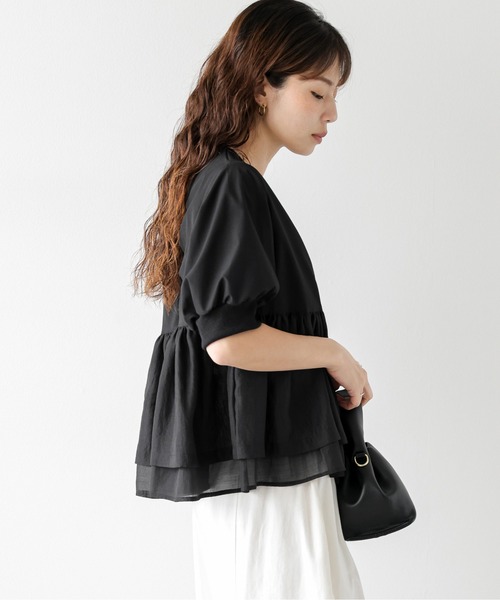 AMELY（エミリー）の「シアーペプラム ノーカラーブルゾン（ブルゾン・レディース・ホワイト/ブラック・フリー）」の12枚目の写真