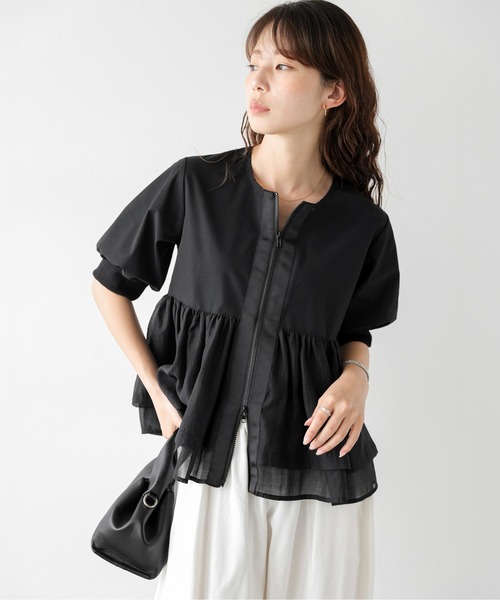 AMELY（エミリー）の「シアーペプラム ノーカラーブルゾン（ブルゾン・レディース・ホワイト/ブラック・フリー）」の14枚目の写真