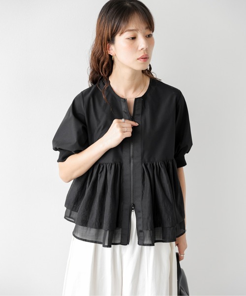 AMELY（エミリー）の「シアーペプラム ノーカラーブルゾン（ブルゾン・レディース・ホワイト/ブラック・フリー）」の15枚目の写真