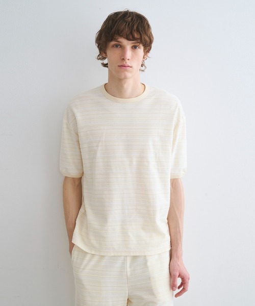 three dots(スリードッツ)の「スラブタック ボーダーTシャツ(Tシャツ/カットソー・メンズ・ブルー系その他/ホワイト系その他・SMALL/MEDIUM/LARGE)」の1枚目の写真