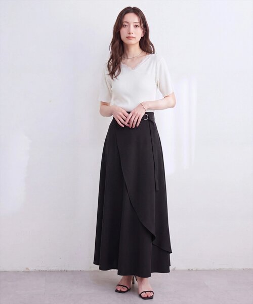 natural couture(ナチュラルクチュール)の「【sherbet line】アシメレースネック半袖ニット(ニット/セーター・レディース・サックスブルー/オフホワイト/ピンク/ブラック/ネイビー・FREE)」の13枚目の写真