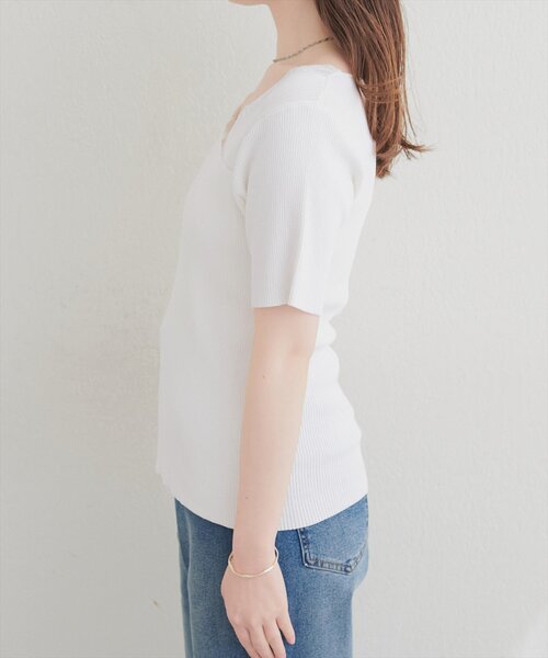 natural couture(ナチュラルクチュール)の「【sherbet line】アシメレースネック半袖ニット(ニット/セーター・レディース・サックスブルー/オフホワイト/ピンク/ブラック/ネイビー・FREE)」の15枚目の写真