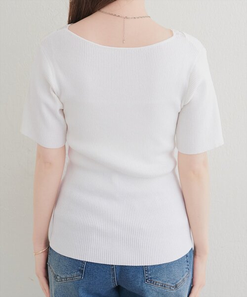natural couture(ナチュラルクチュール)の「【sherbet line】アシメレースネック半袖ニット(ニット/セーター・レディース・サックスブルー/オフホワイト/ピンク/ブラック/ネイビー・FREE)」の16枚目の写真