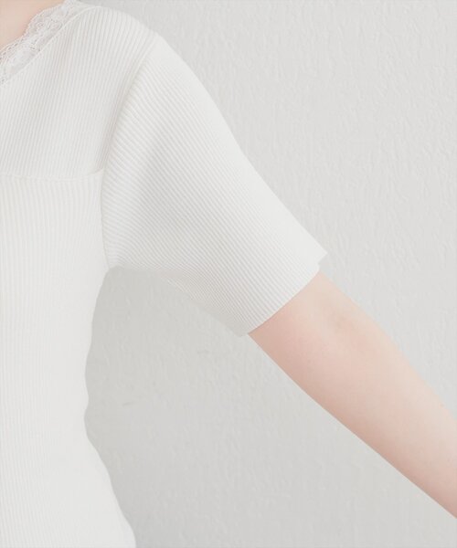 natural couture(ナチュラルクチュール)の「【sherbet line】アシメレースネック半袖ニット(ニット/セーター・レディース・サックスブルー/オフホワイト/ピンク/ブラック/ネイビー・FREE)」の18枚目の写真