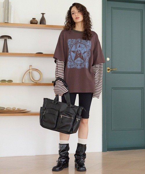 PBLIM（ページボーイリム）の「《UNISEX》レイヤードグラフィックロンT（Tシャツ/カットソー・レディース・ブラウン/カーキ・FREE）」の9枚目の写真