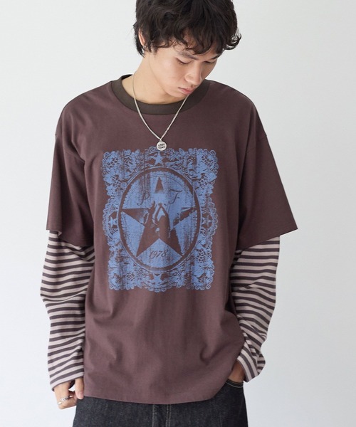 PBLIM（ページボーイリム）の「《UNISEX》レイヤードグラフィックロンT（Tシャツ/カットソー・レディース・ブラウン/カーキ・FREE）」の13枚目の写真