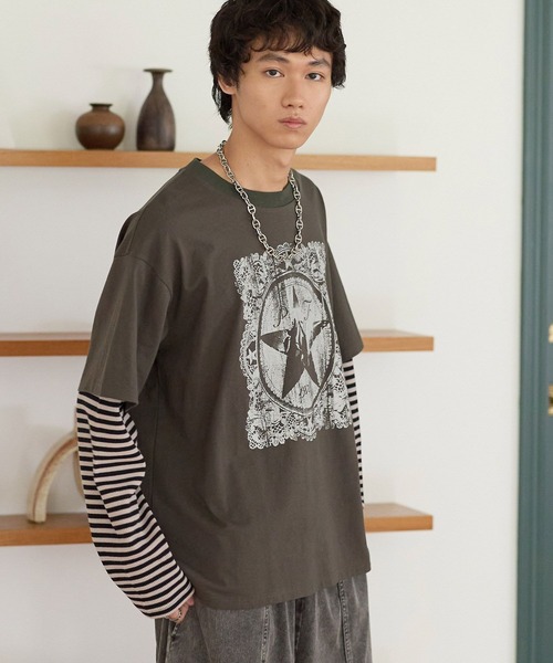 PBLIM（ページボーイリム）の「《UNISEX》レイヤードグラフィックロンT（Tシャツ/カットソー・レディース・ブラウン/カーキ・FREE）」の20枚目の写真