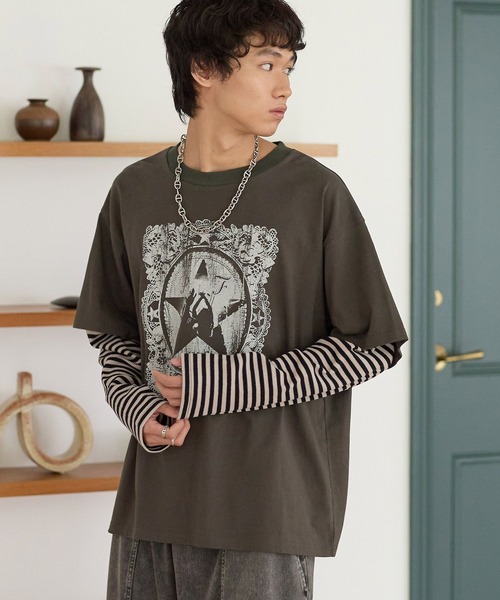 PBLIM（ページボーイリム）の「《UNISEX》レイヤードグラフィックロンT（Tシャツ/カットソー・レディース・ブラウン/カーキ・FREE）」の21枚目の写真