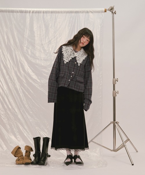 loin nuit(ロワンニュイ)の「2way lace collar jacket / 2wayレースカラージャケット(テーラードジャケット・レディース・キャメル/グレー/ブラウン・FREE)」の6枚目の写真