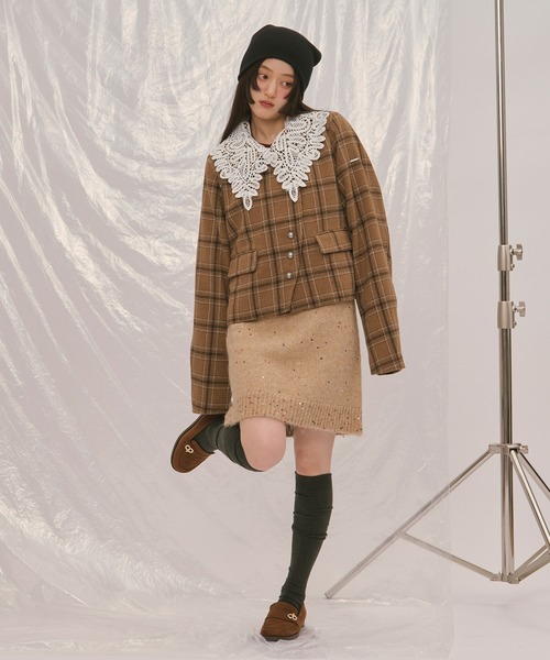 loin nuit(ロワンニュイ)の「2way lace collar jacket / 2wayレースカラージャケット(テーラードジャケット・レディース・キャメル/グレー/ブラウン・FREE)」の22枚目の写真