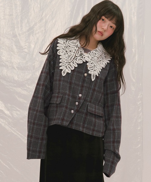 loin nuit(ロワンニュイ)の「2way lace collar jacket / 2wayレースカラージャケット(テーラードジャケット・レディース・キャメル/グレー/ブラウン・FREE)」の9枚目の写真
