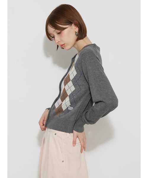 FURFUR(ファーファー)の「【UVカット】クラシックアーガイルカーディガン(カーディガン/ボレロ・レディース・キャメル/グレー・F)」の5枚目の写真
