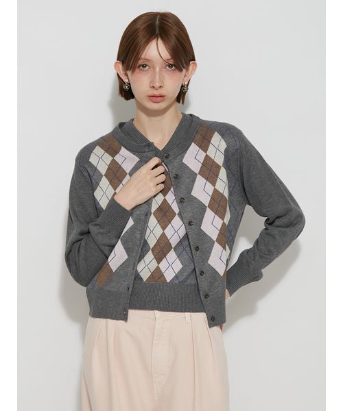 FURFUR(ファーファー)の「【UVカット】クラシックアーガイルカーディガン(カーディガン/ボレロ・レディース・キャメル/グレー・F)」の7枚目の写真