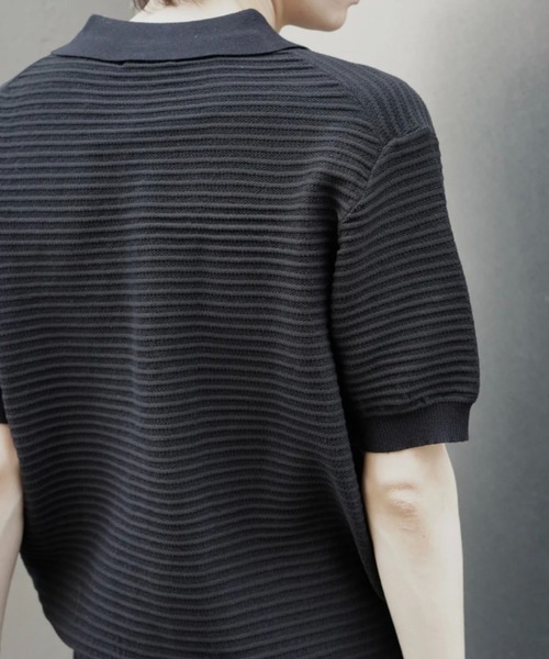 Chikashitsu +(チカシツプラス)の「【Chikashitsu +】Dry-Touch Rib Knit Polo (2color) / 【チカシツプラス】ドライタッチリブニット半袖ポロシャツ(ポロシャツ・メンズ・ブラック・ONE SIZE)」の4枚目の写真
