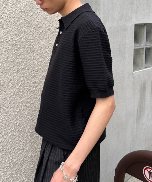 Chikashitsu +(チカシツプラス)の「【Chikashitsu +】Dry-Touch Rib Knit Polo (2color) / 【チカシツプラス】ドライタッチリブニット半袖ポロシャツ(ポロシャツ・メンズ・ブラック・ONE SIZE)」の8枚目の写真