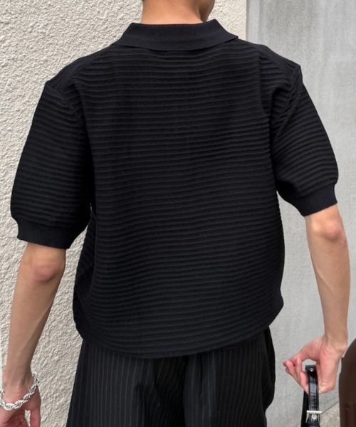 Chikashitsu +(チカシツプラス)の「【Chikashitsu +】Dry-Touch Rib Knit Polo (2color) / 【チカシツプラス】ドライタッチリブニット半袖ポロシャツ(ポロシャツ・メンズ・ブラック・ONE SIZE)」の10枚目の写真