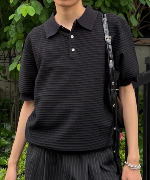 Chikashitsu +(チカシツプラス)の「【Chikashitsu +】Dry-Touch Rib Knit Polo (2color) / 【チカシツプラス】ドライタッチリブニット半袖ポロシャツ(ポロシャツ・メンズ・ブラック・ONE SIZE)」の6枚目の写真