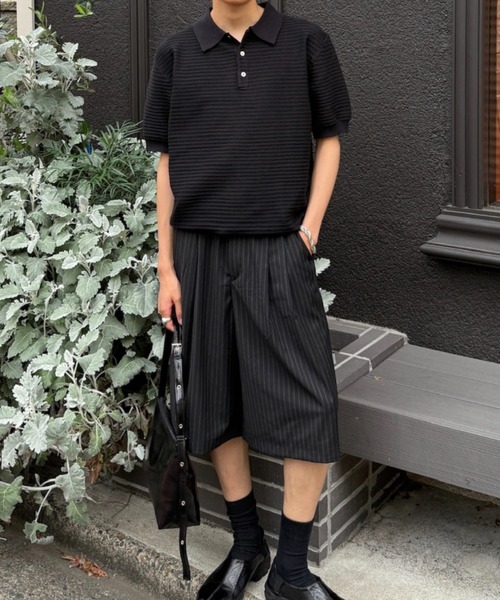 Chikashitsu +(チカシツプラス)の「【Chikashitsu +】Dry-Touch Rib Knit Polo (2color) / 【チカシツプラス】ドライタッチリブニット半袖ポロシャツ(ポロシャツ・メンズ・ブラック・ONE SIZE)」の11枚目の写真