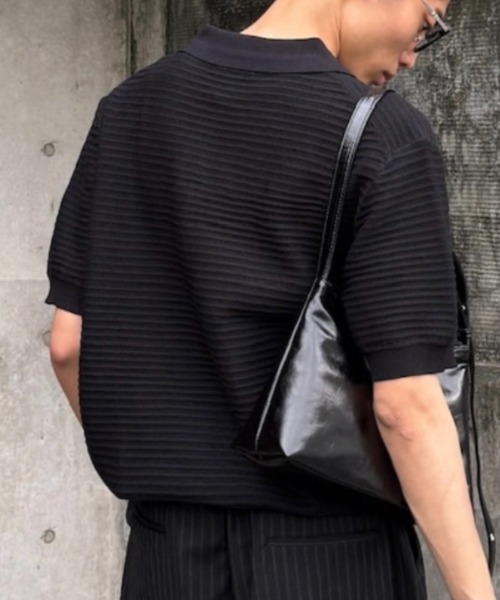 Chikashitsu +(チカシツプラス)の「【Chikashitsu +】Dry-Touch Rib Knit Polo (2color) / 【チカシツプラス】ドライタッチリブニット半袖ポロシャツ(ポロシャツ・メンズ・ブラック・ONE SIZE)」の9枚目の写真