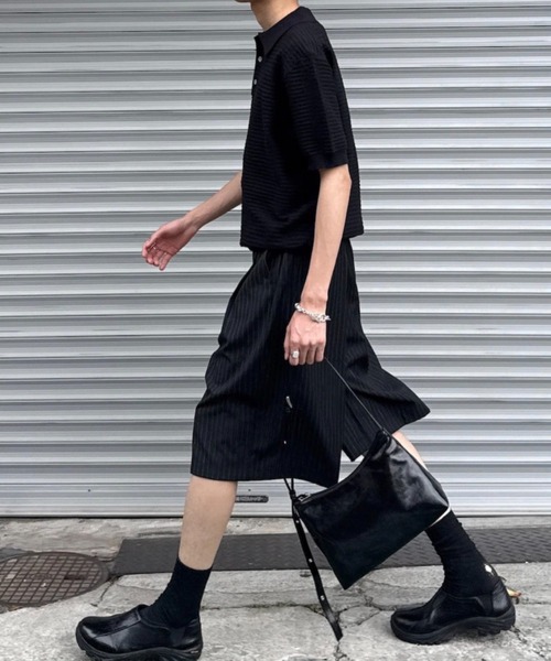 Chikashitsu +(チカシツプラス)の「【Chikashitsu +】Dry-Touch Rib Knit Polo (2color) / 【チカシツプラス】ドライタッチリブニット半袖ポロシャツ(ポロシャツ・メンズ・ブラック・ONE SIZE)」の12枚目の写真