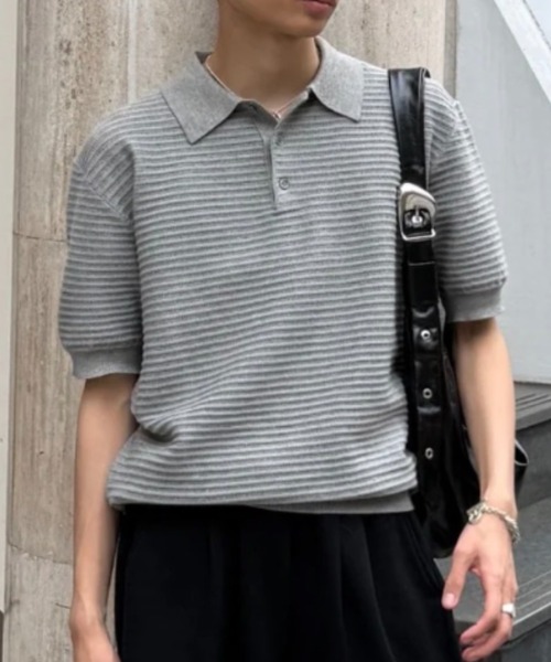 Chikashitsu +(チカシツプラス)の「【Chikashitsu +】Dry-Touch Rib Knit Polo (2color) / 【チカシツプラス】ドライタッチリブニット半袖ポロシャツ(ポロシャツ・メンズ・ブラック・ONE SIZE)」の20枚目の写真