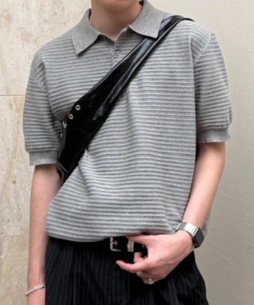 Chikashitsu +(チカシツプラス)の「【Chikashitsu +】Dry-Touch Rib Knit Polo (2color) / 【チカシツプラス】ドライタッチリブニット半袖ポロシャツ(ポロシャツ・メンズ・ブラック・ONE SIZE)」の14枚目の写真