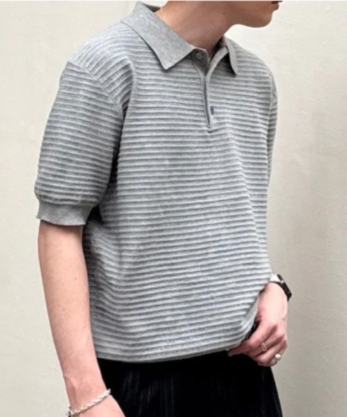 Chikashitsu +(チカシツプラス)の「【Chikashitsu +】Dry-Touch Rib Knit Polo (2color) / 【チカシツプラス】ドライタッチリブニット半袖ポロシャツ(ポロシャツ・メンズ・ブラック・ONE SIZE)」の15枚目の写真