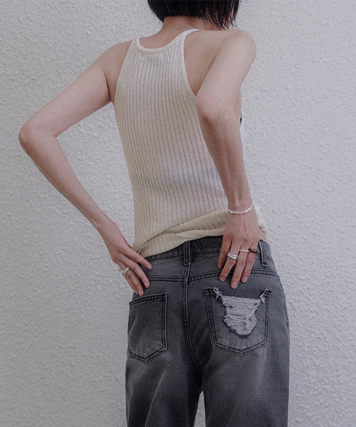MEMUA(メムア)の「テンスホルターニットリネンスリーブレス(Tシャツ/カットソー・レディース・チャコール/オートミール・FREE)」の4枚目の写真