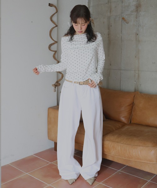 Mili affinity(ミリアフィニティー)の「ドットドレープオフショルTシャツ(Tシャツ/カットソー・レディース・杢グレー/ブラック/オフホワイト・FREE)」の5枚目の写真