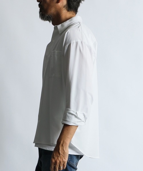 The DUFFER of ST.GEORGE(ザダファーオブセントジョージ)の「HIGH GAUGE CUT-SEWN SHIRT:ハイゲージ カットソーシャツ/ 速乾 / クールビズ / ビジカジ(シャツ/ブラウス・メンズ・サックスブルー/ネイビー/ホワイト・SMALL/X-LARGE/LARGE/MEDIUM)」の10枚目の写真