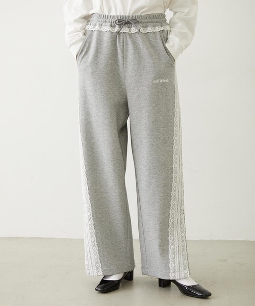 MILKFED.（ミルクフェド）の「LACE LINE PANTS（スウェットパンツ・レディース・ブラック/グレー/ブラウン・M/S）」の2枚目の写真