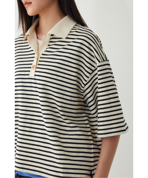 STUDIO TOMBOY(スタジオトムボーイ)の「ストライプセミクロップカラー半袖Tシャツ_アイボリー_9176322999(Tシャツ/カットソー・レディース・アイボリー・OS)」の7枚目の写真