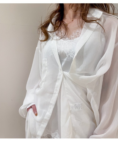 Desert　Rose（デザートローズ）の「【DESERT ROSE/デザートローズ】シアーオーバーサイズシャツ（シャツ/ブラウス・レディース・ホワイト・FREE）」の11枚目の写真