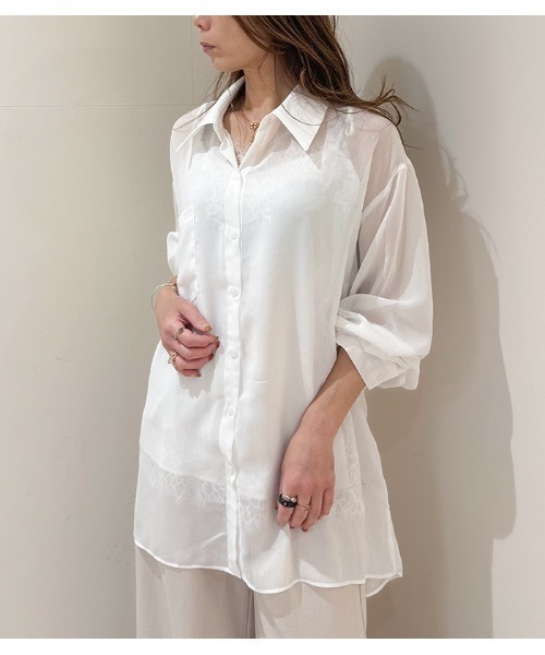 Desert　Rose（デザートローズ）の「【DESERT ROSE/デザートローズ】シアーオーバーサイズシャツ（シャツ/ブラウス・レディース・ホワイト・FREE）」の12枚目の写真
